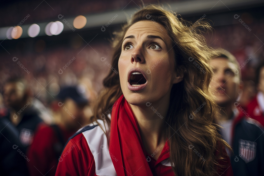 Visão aproximada fãs de futebol americanas surpresas com cores de bandeira