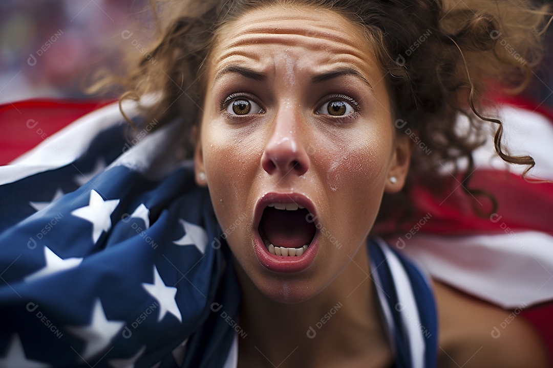 Visão aproximada fãs de futebol americanas surpresas com cores de bandeira