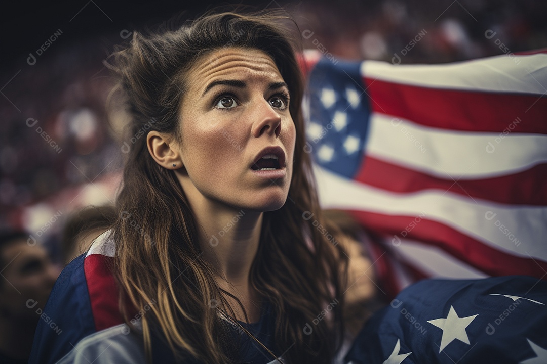 Visão aproximada fãs de futebol americanas surpresas com cores de bandeira