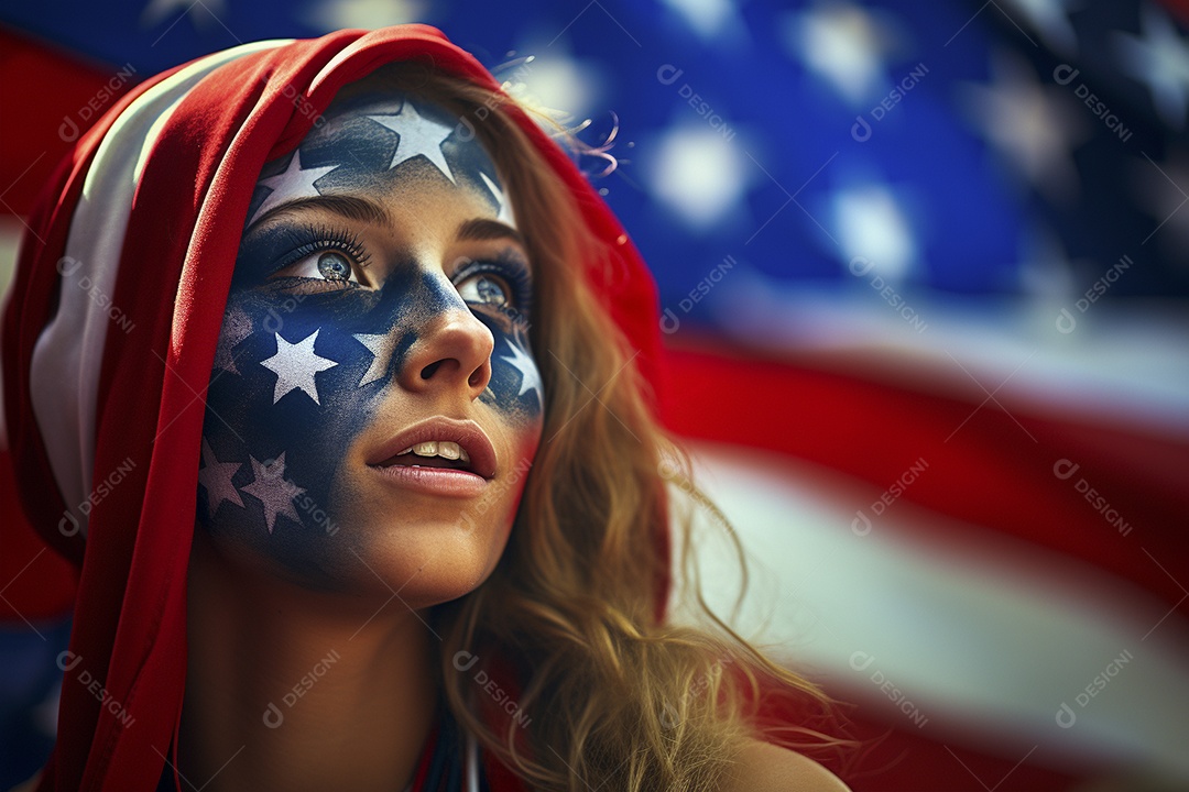 Visão aproximada fãs de futebol americanas surpresas com cores de bandeira