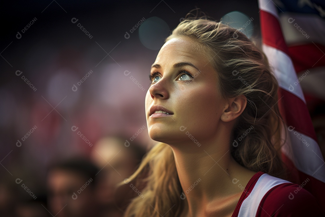Visão aproximada fãs de futebol americanas surpresas com cores de bandeira