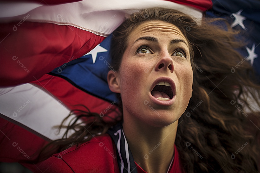 Visão aproximada fãs de futebol americanas surpresas com cores de bandeira