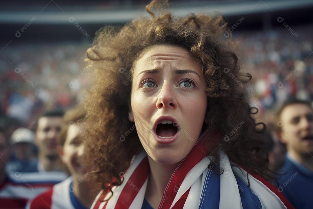 Visão aproximada fãs de futebol americanas surpresas com cores de bandeira