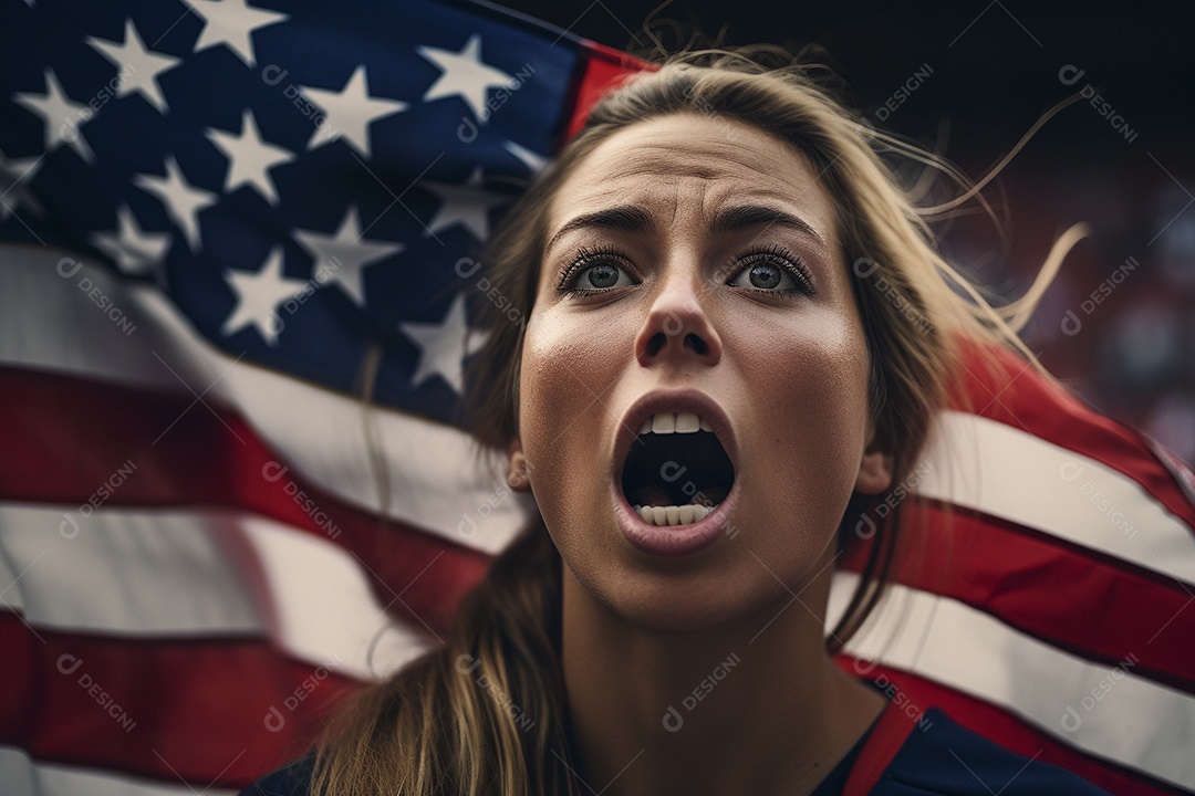 Visão aproximada fãs de futebol americanas surpresas com cores de bandeira
