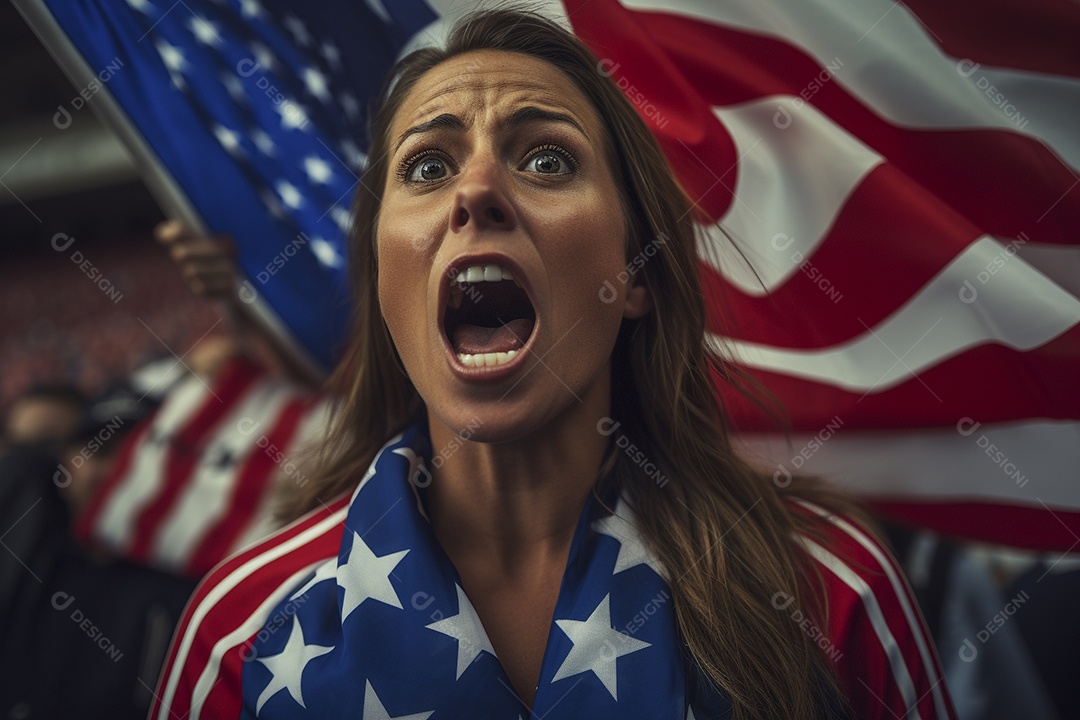 Visão aproximada fãs de futebol americanas surpresas com cores de bandeira