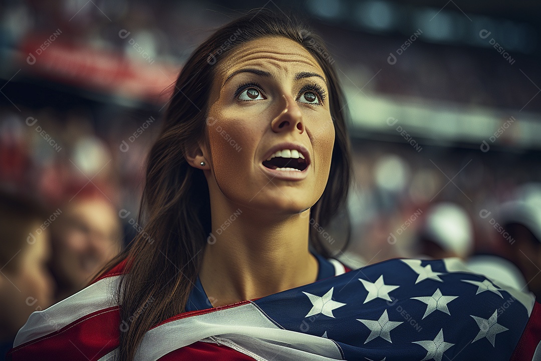 Visão aproximada fãs de futebol americanas surpresas com cores de bandeira