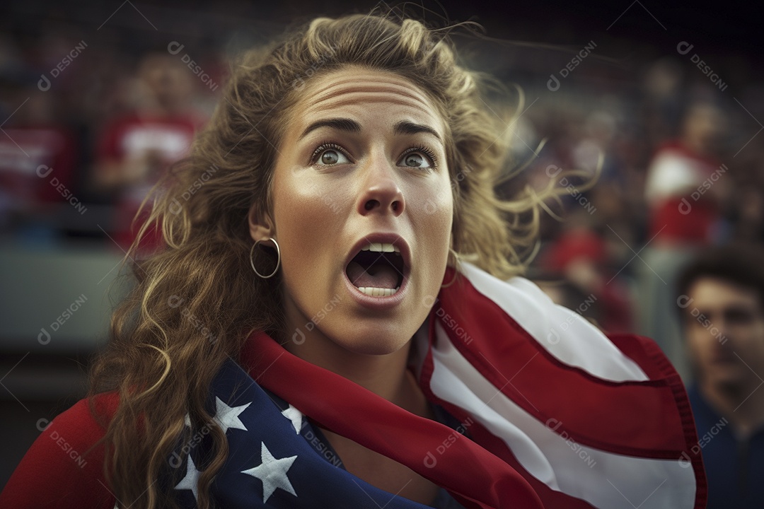 Close-Up View Surprised American female Soccer fans with flag colors_026aVisão aproximada fãs de futebol americanas surpresas com cores de bandeira