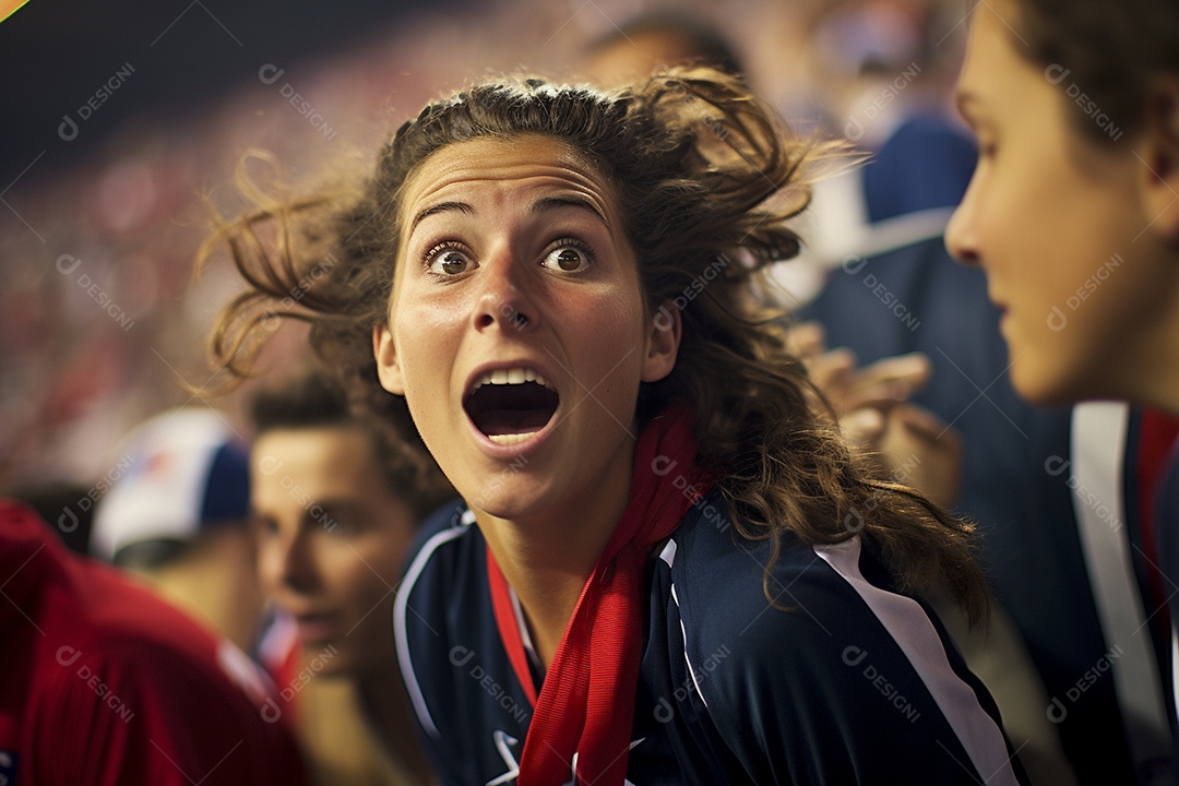 Visão aproximada fãs de futebol americanas surpresas com cores de bandeira
