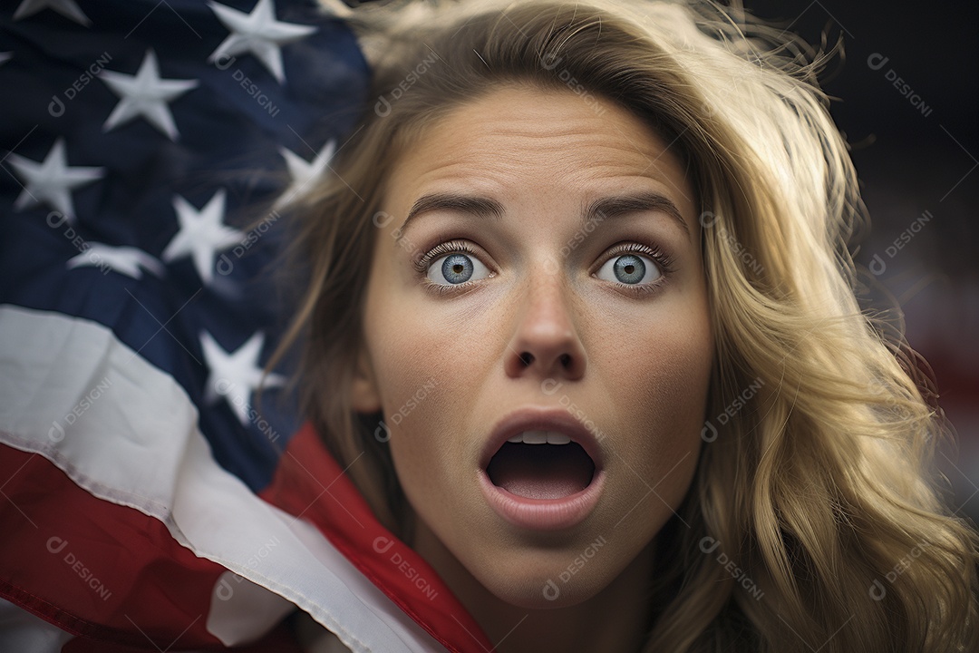 Visão aproximada fãs de futebol americanas surpresas com cores de bandeira