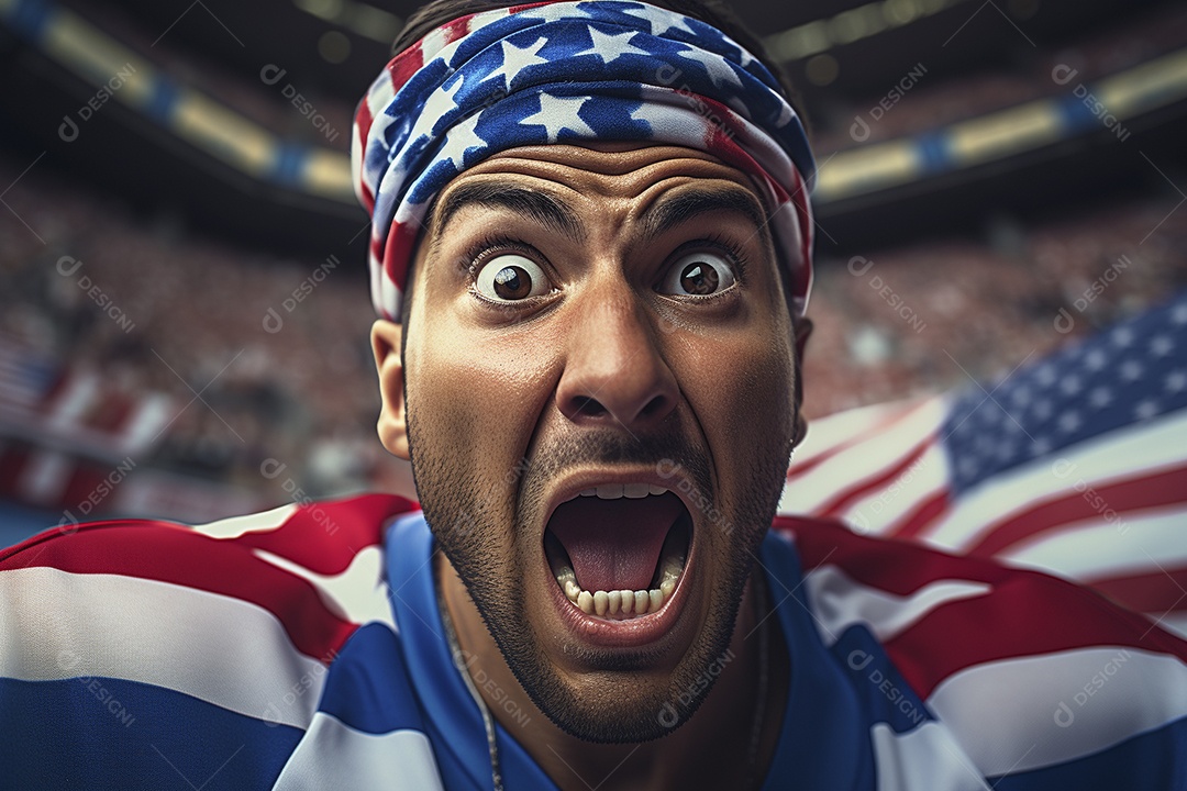 Visão aproximada surpreendeu fãs de futebol americano masculino com cores de bandeira