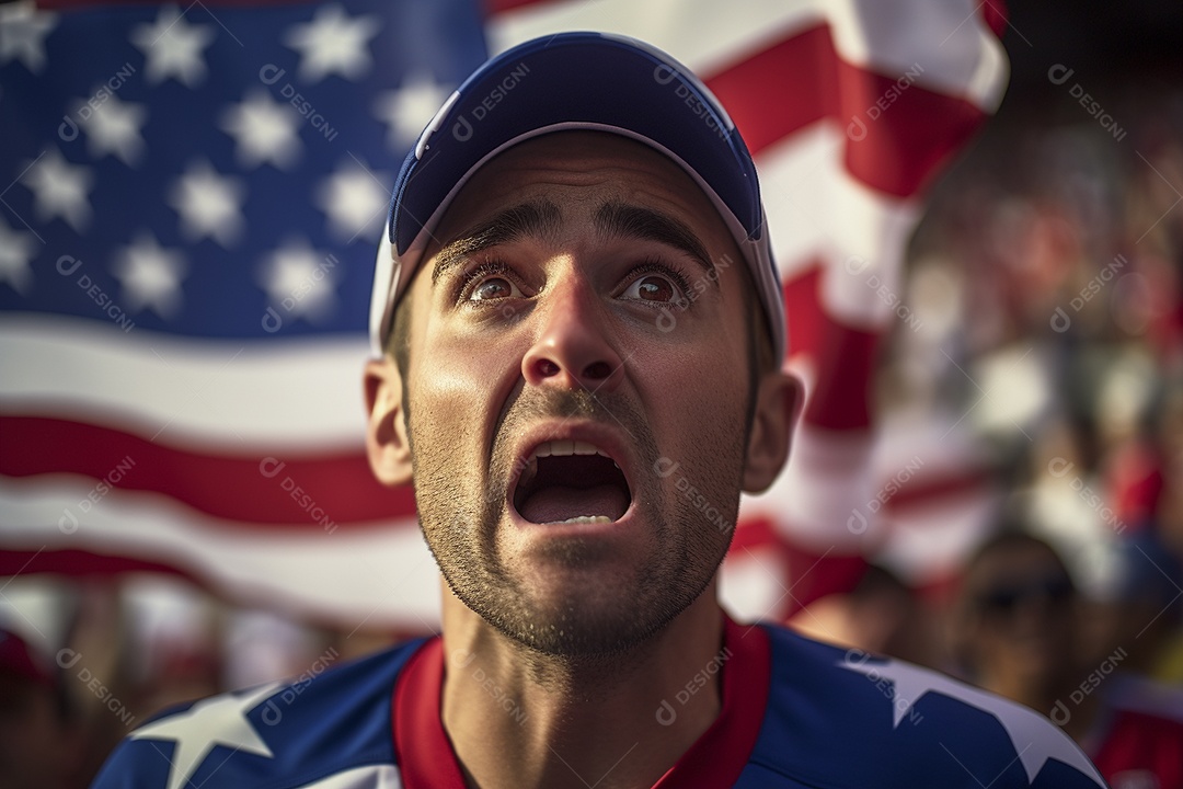 Visão aproximada surpreendeu fãs de futebol americano masculino com cores de bandeira