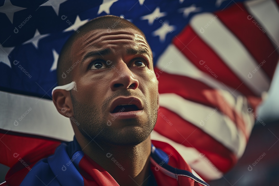 Visão aproximada surpreendeu fãs de futebol americano masculino com cores de bandeira