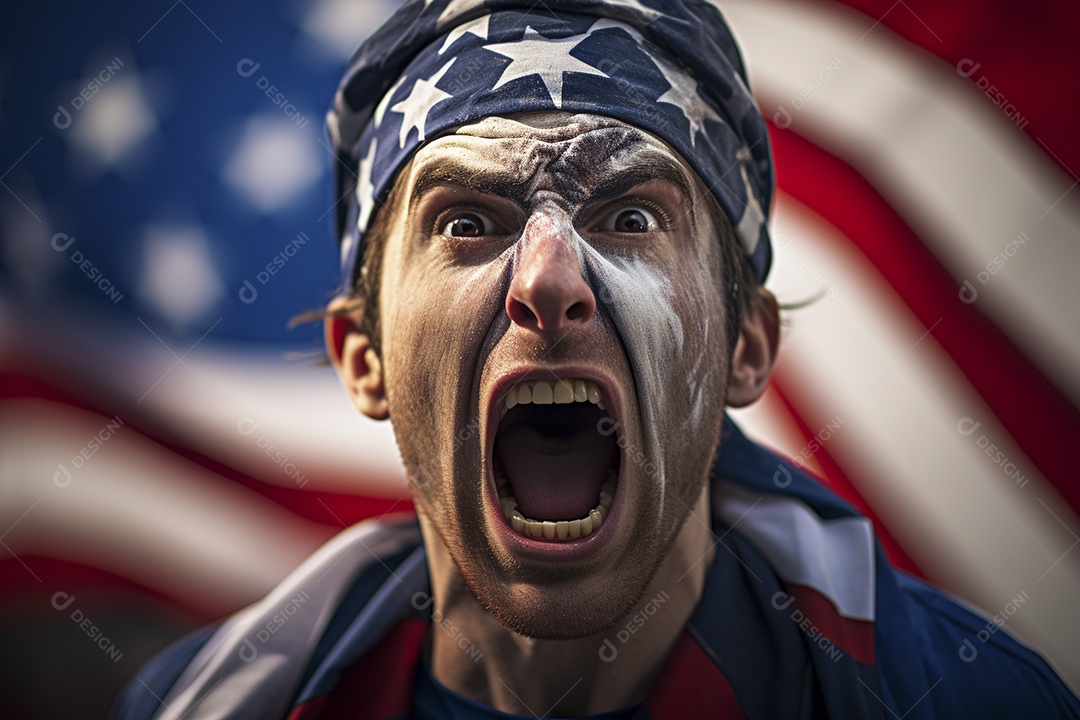 Visão aproximada surpreendeu fãs de futebol americano masculino com cores de bandeira