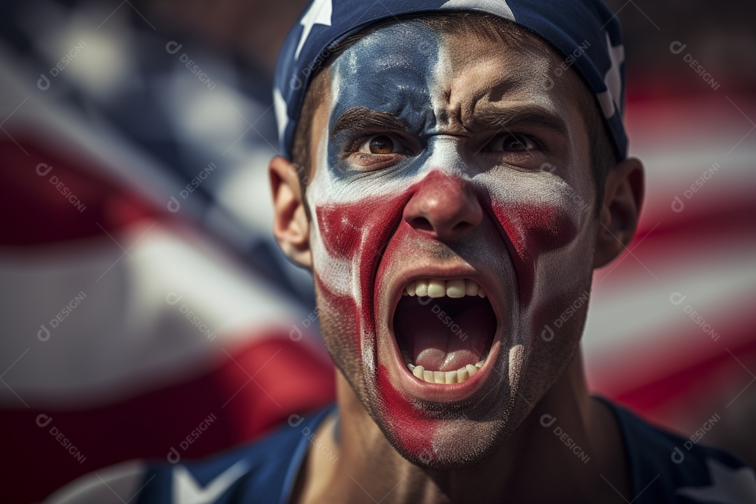 Visão aproximada surpreendeu fãs de futebol americano masculino com cores de bandeira