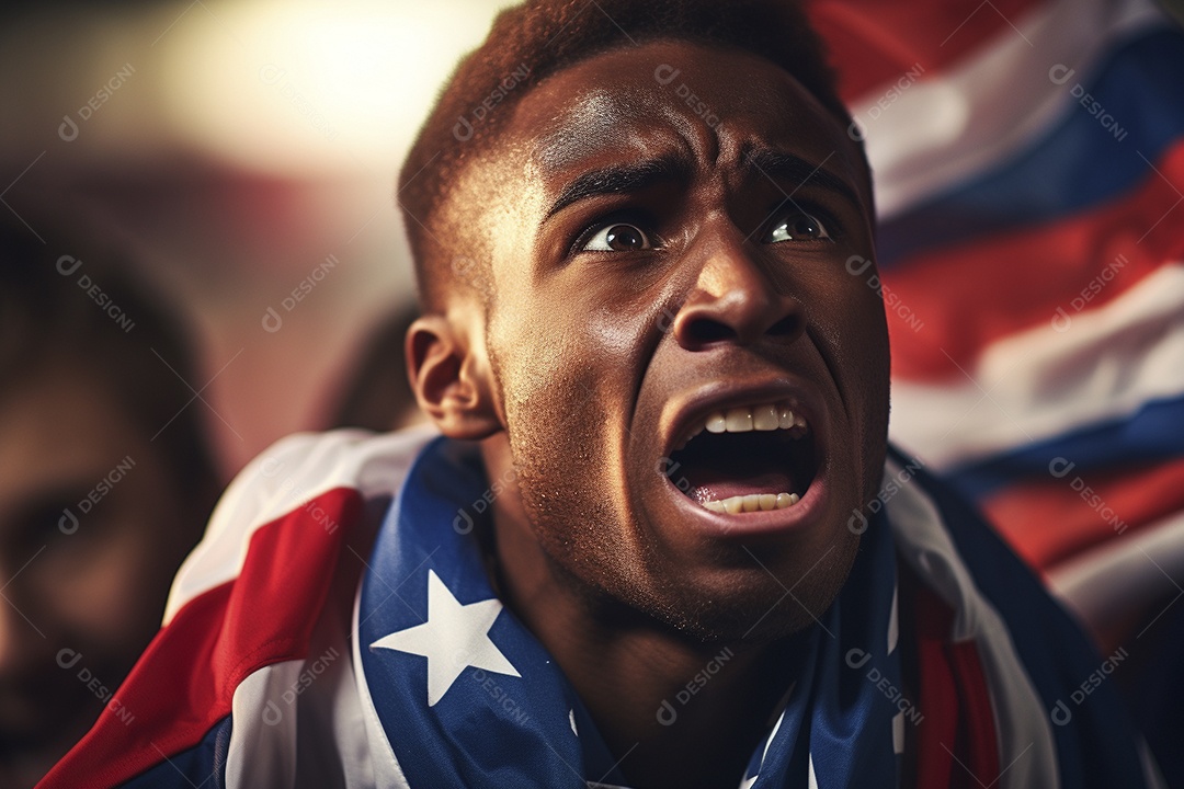 Visão aproximada surpreendeu fãs de futebol americano masculino com cores de bandeira