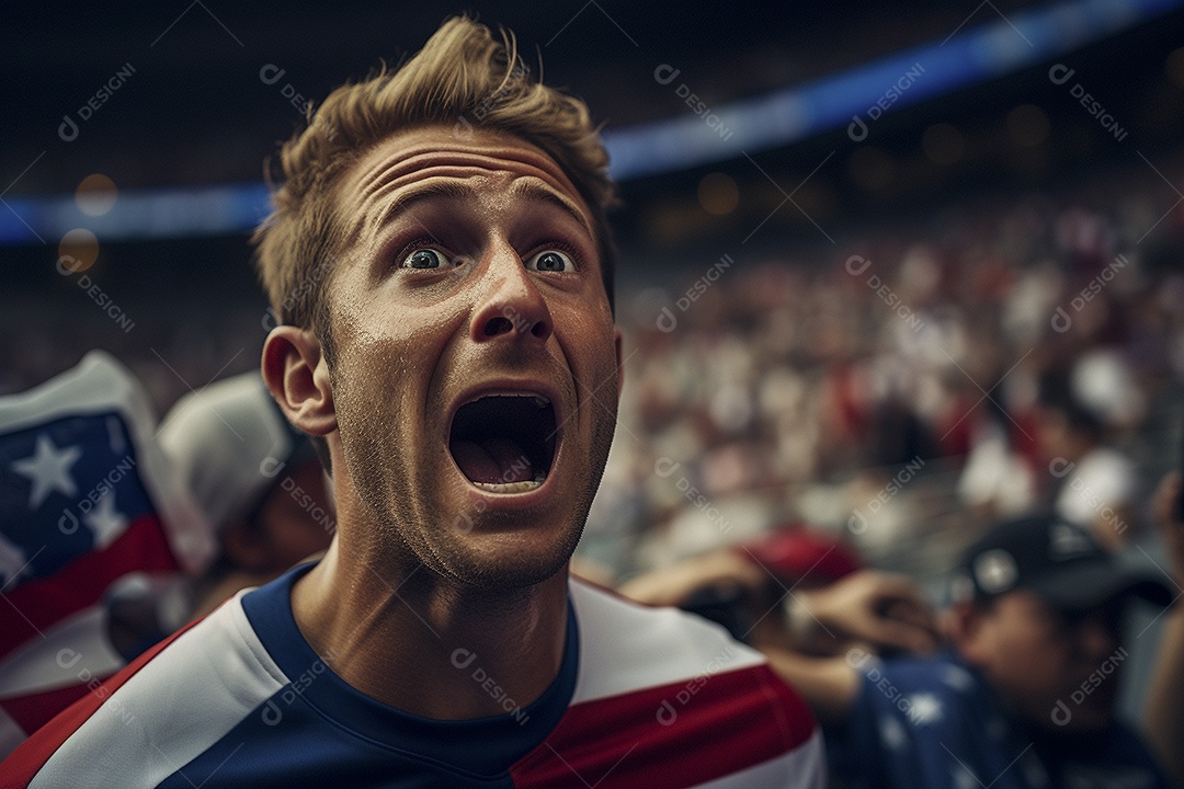 Visão aproximada surpreendeu fãs de futebol americano masculino com cores de bandeira