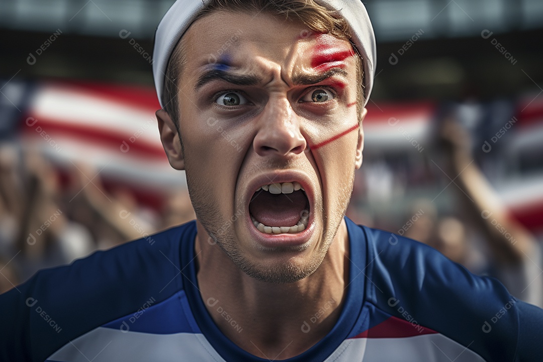 Visão aproximada surpreendeu fãs de futebol americano masculino com cores de bandeira