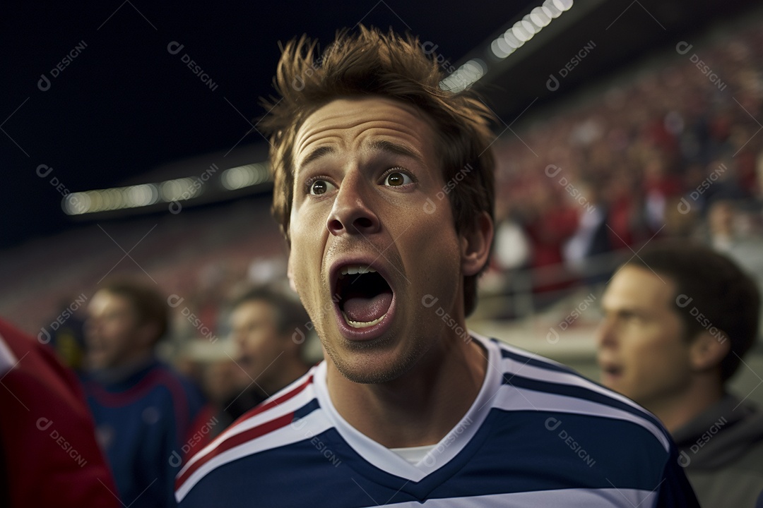 Visão aproximada Surpreendeu fãs de futebol americano masculino com cores de bandeira