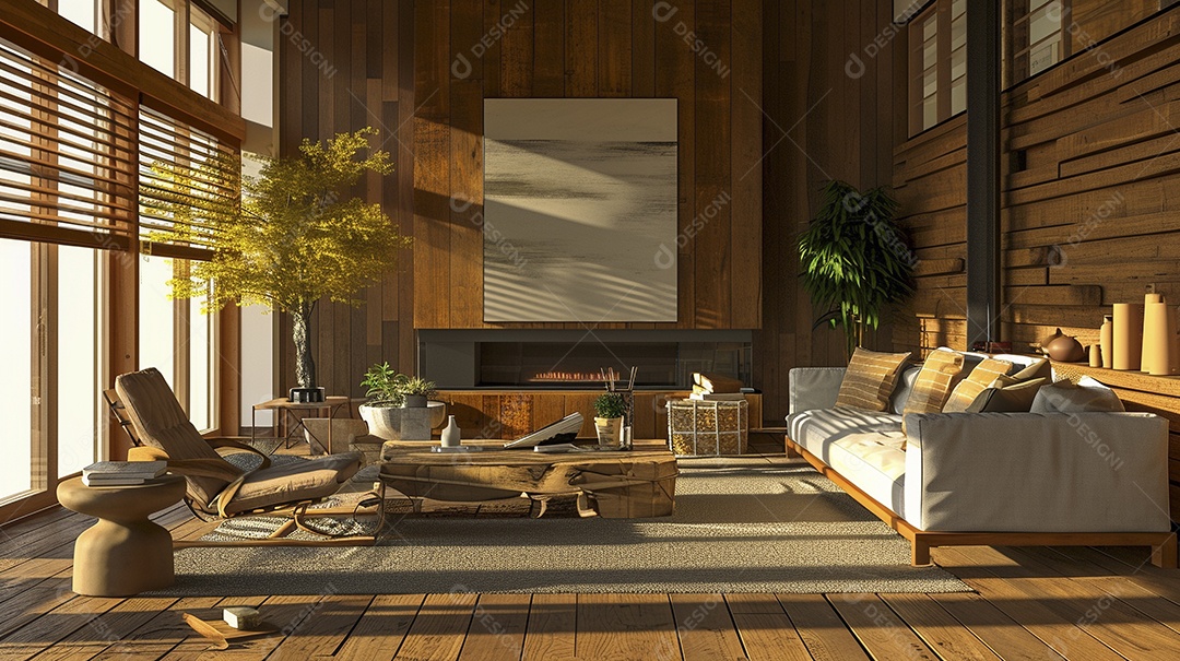 Sala de estar moderna com lareira na parede