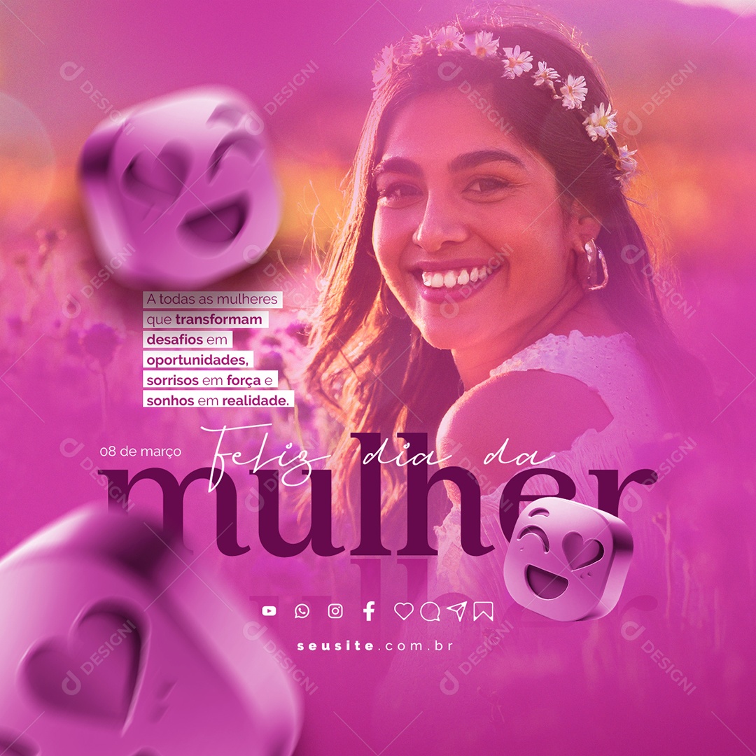 Feliz Dia da Mulher 08 de Março Social Media PSD Editável