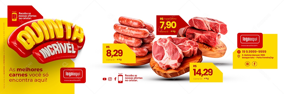 Carrossel Açougue Quinta Incrível As Melhores carnes você só encontra aqui Social Media PSD Editável