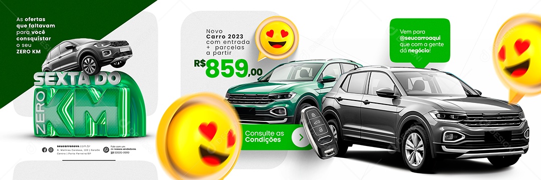 Carrossel Sexta Do Zero KM Concessionária Novo Carro 2023 com entrada Social Media PSD Editável