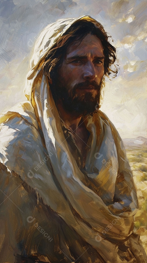 Imagem de um homem vestido com uma túnica  semelhante à de Jesus Cristo.
