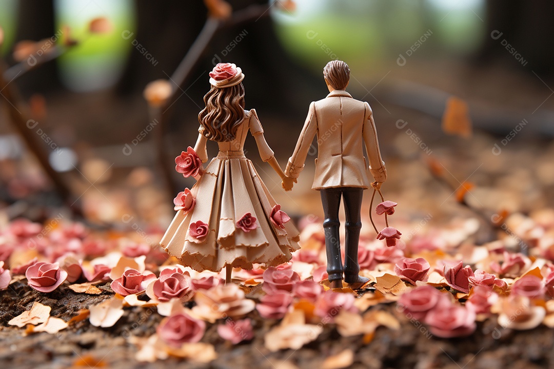 Casal de noivos em pé em miniatura