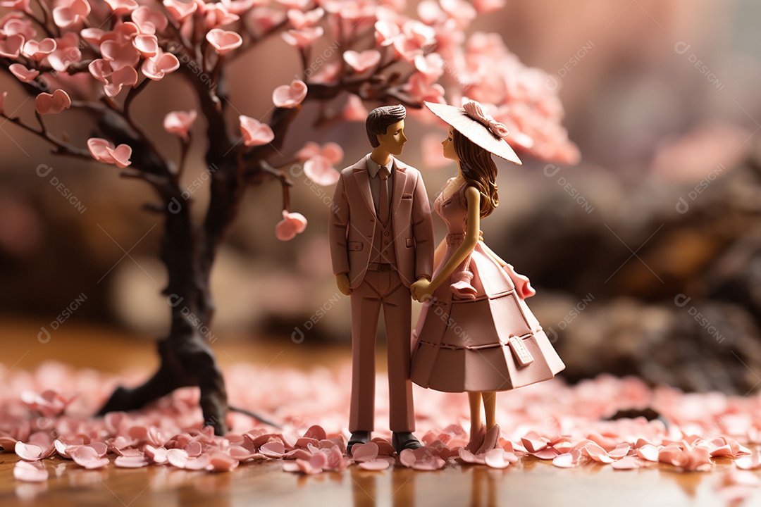 Casal de noivos em pé em miniatura