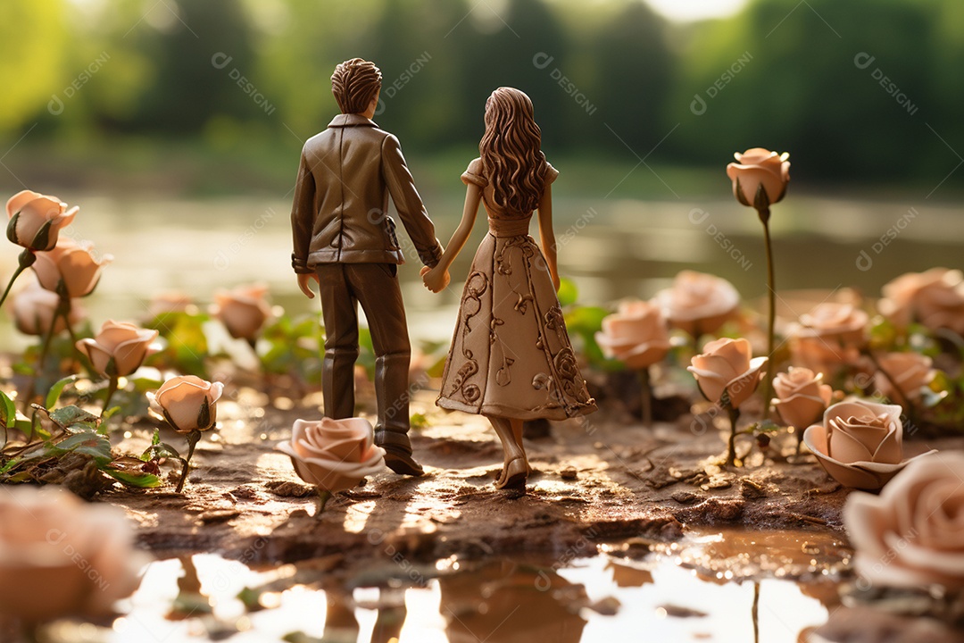 Casal de noivos em pé em miniatura