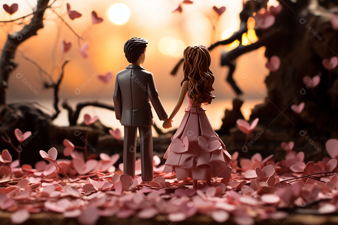 Casal de noivos em pé em miniatura