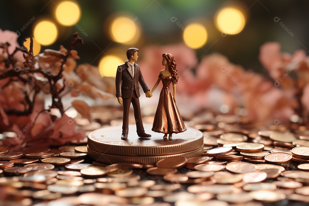 Casal de noivos em pé em miniatura