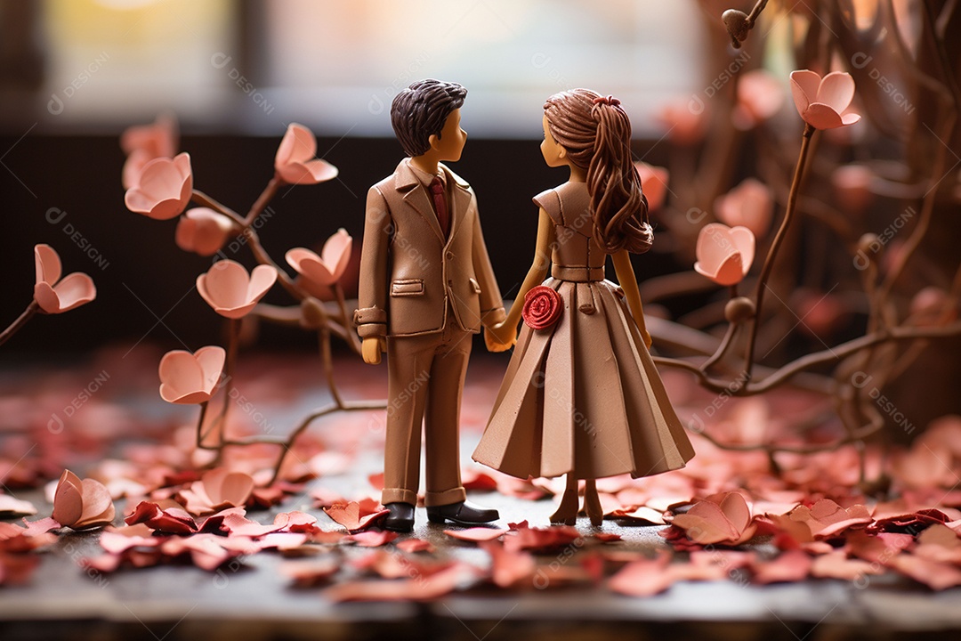 Casal de noivos em pé em miniatura