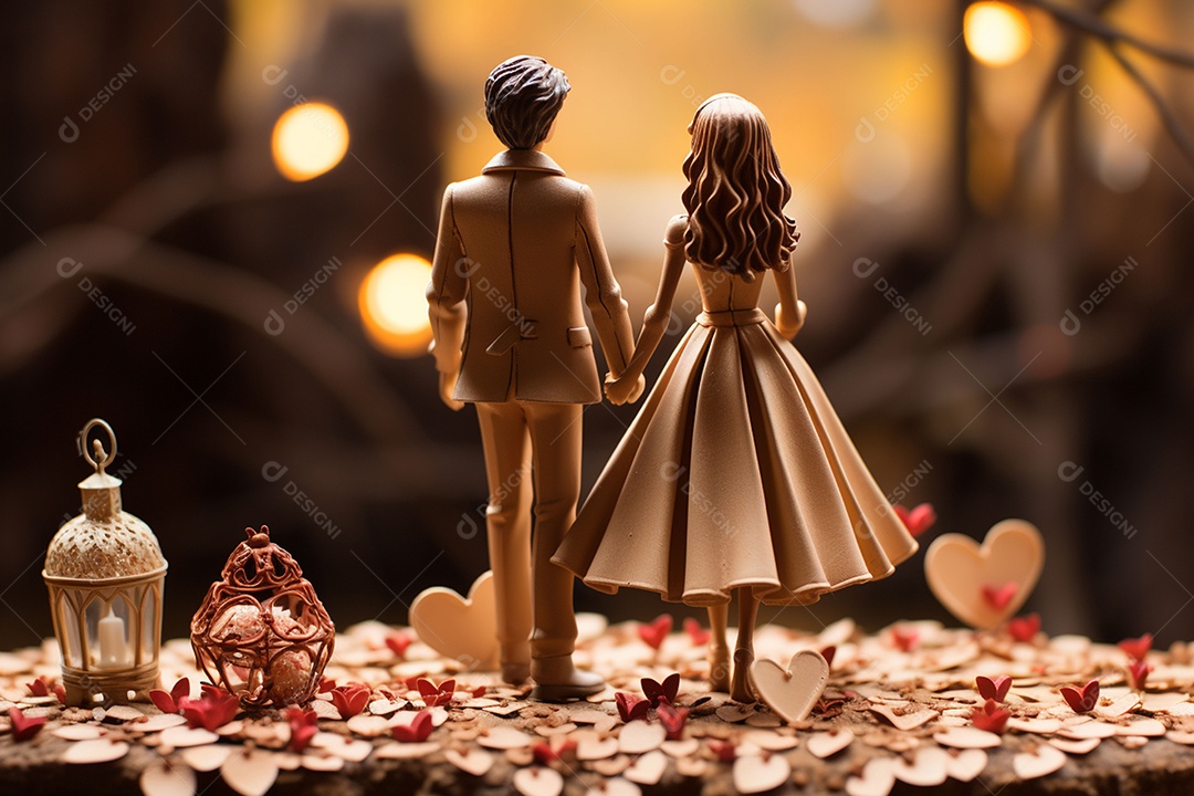 Casal de noivos em pé em miniatura