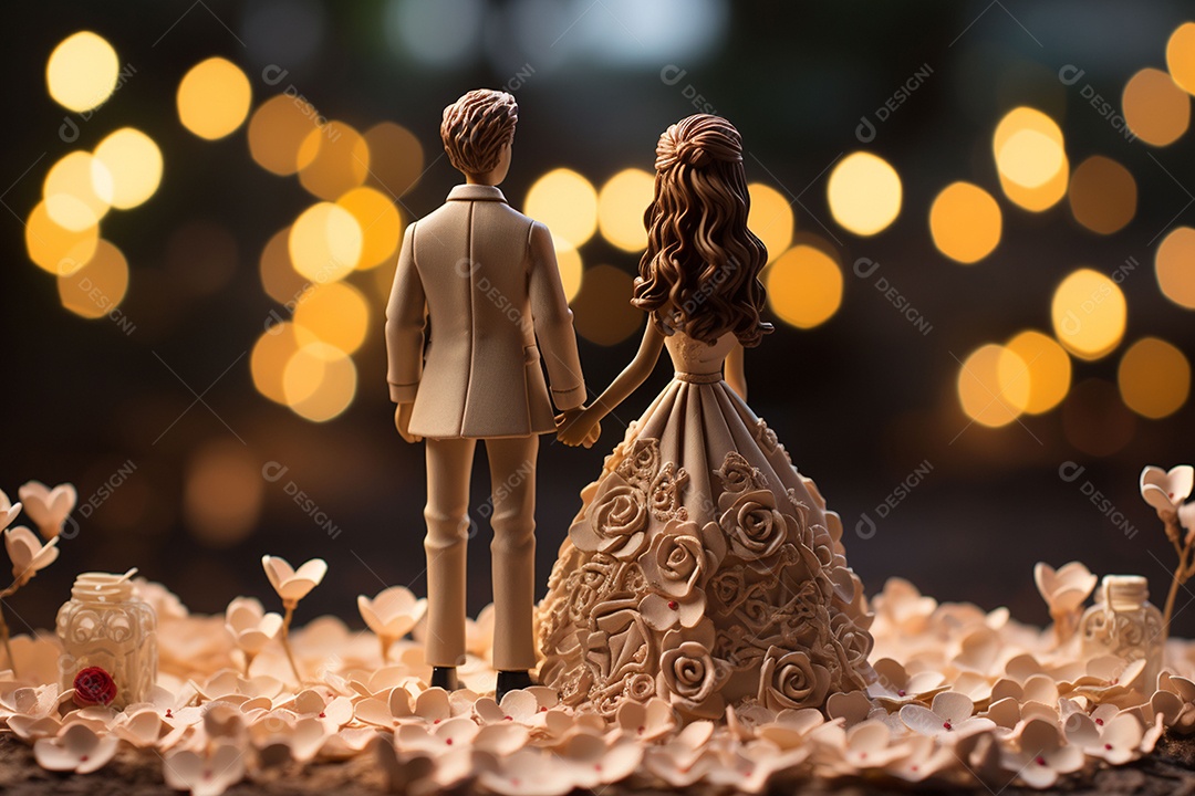 Casal de noivos em pé em miniatura