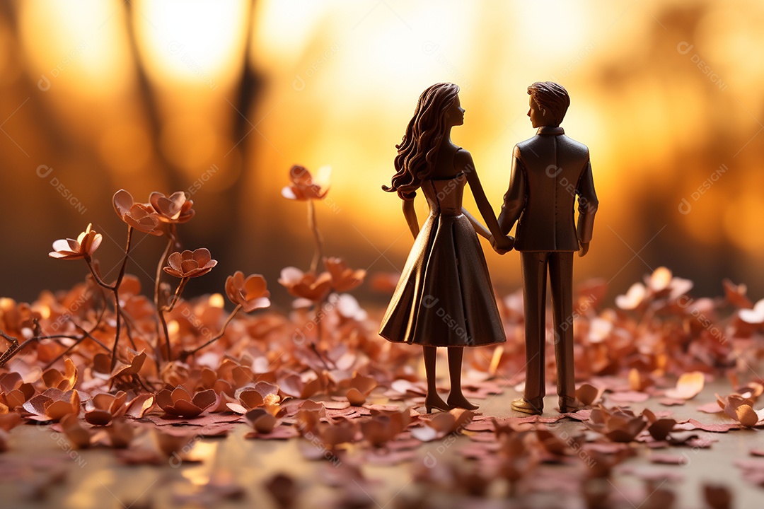 Casal de noivos em pé em miniatura