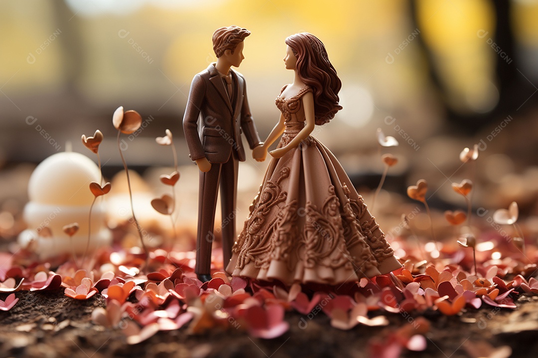 Casal de noivos em pé em miniatura