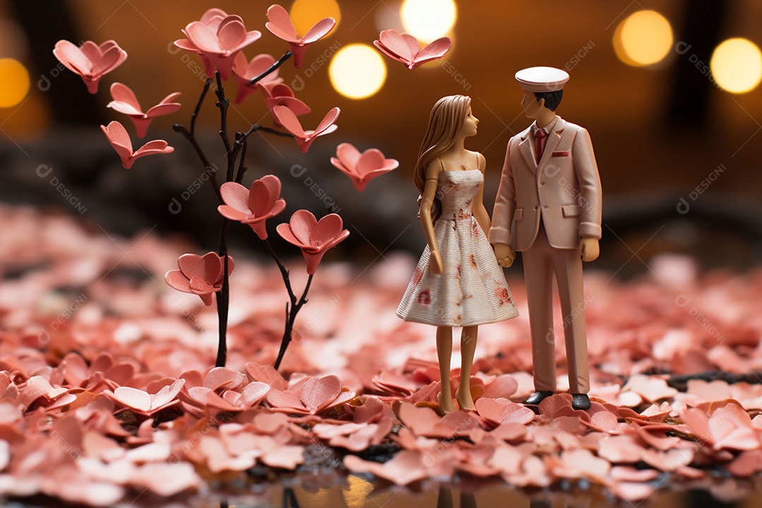 Casal de noivos em pé em miniatura