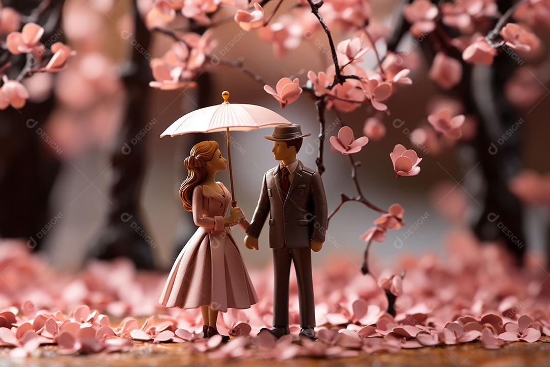 Casal de noivos em pé em miniatura