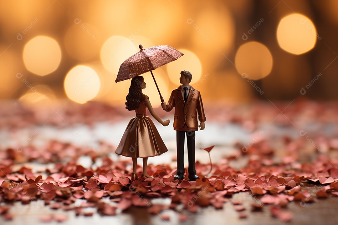 Casal de noivos em pé em miniatura