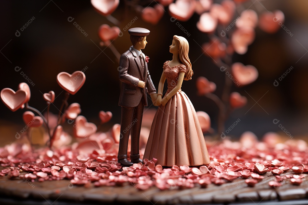 Casal de noivos em pé em miniatura