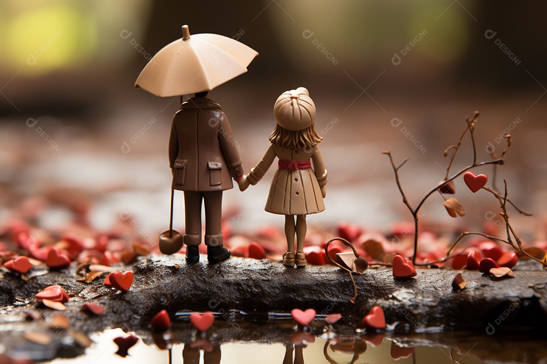 Casal de noivos em pé em miniatura