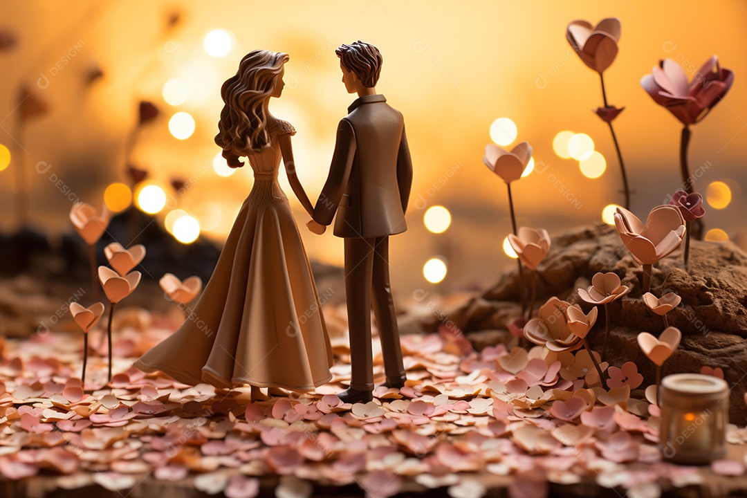 Casal de noivos em pé em miniatura