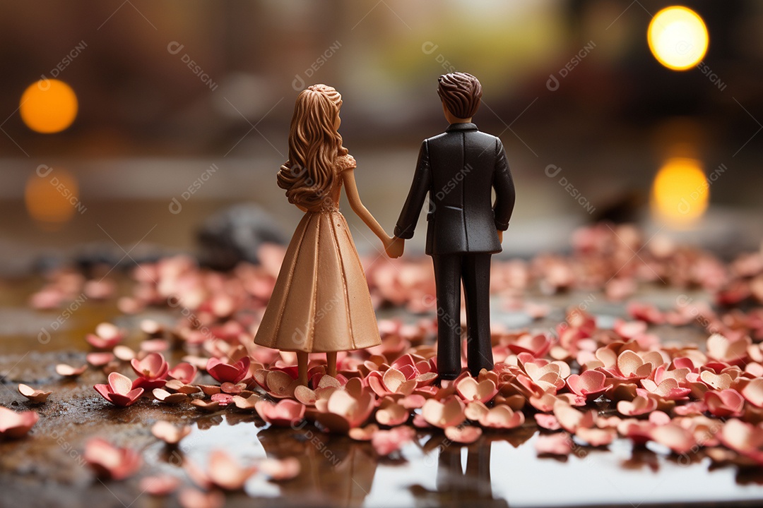 Casal de noivos em pé em miniatura