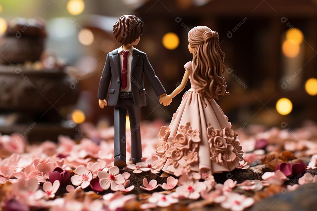 Casal de noivos em pé em miniatura