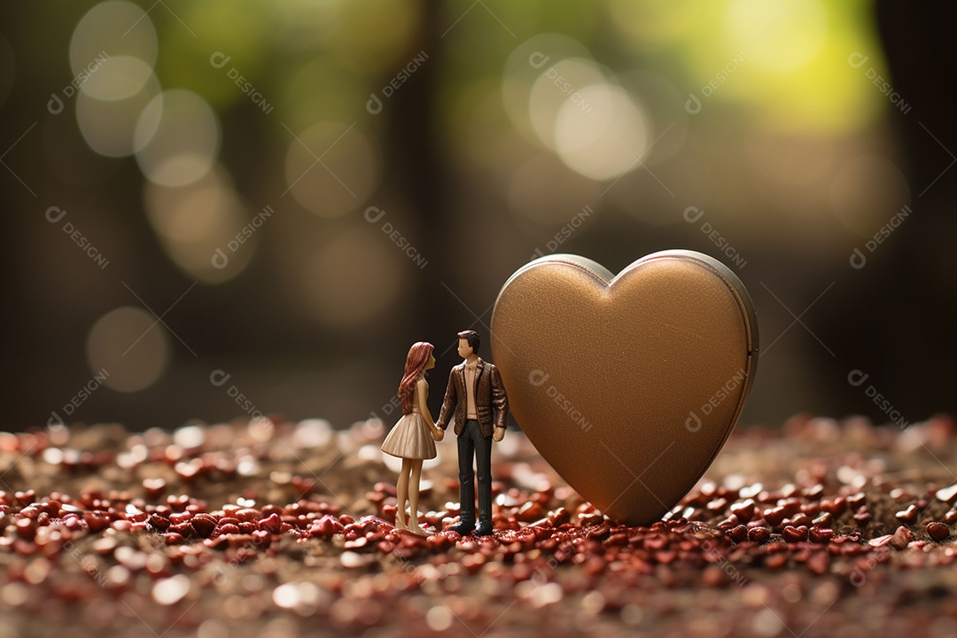 Casal de noivos em pé em miniatura