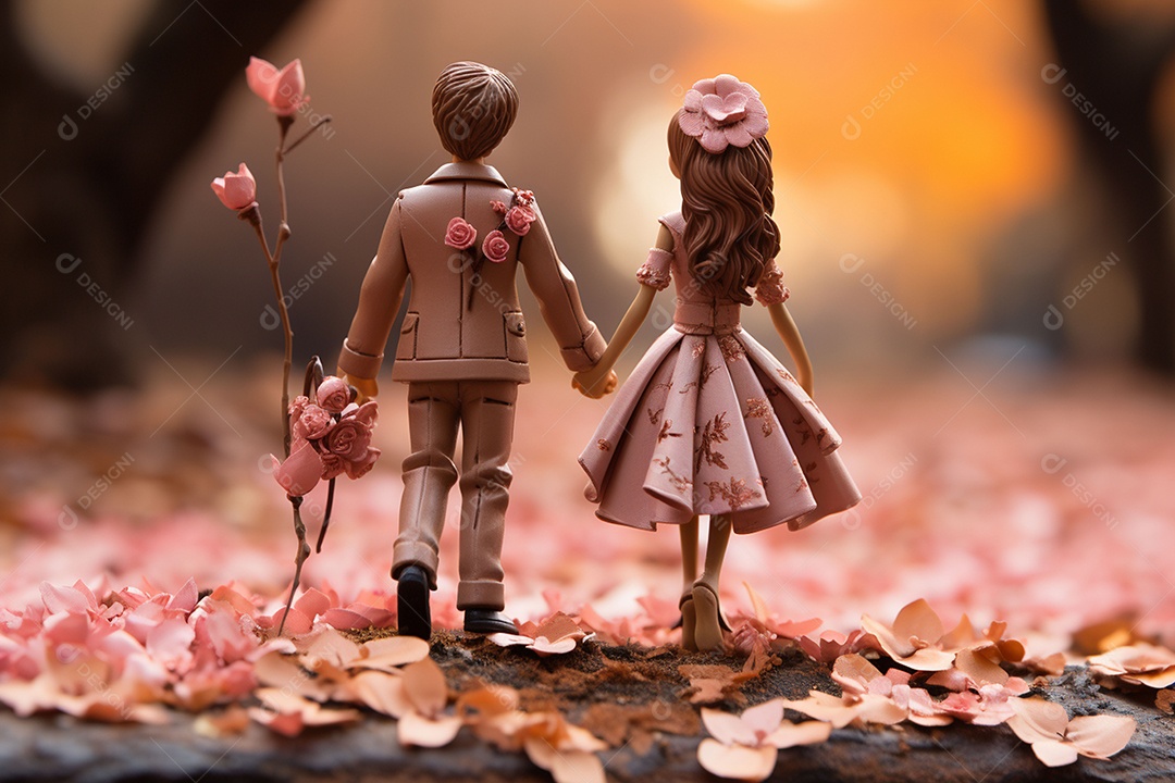 Casal de noivos em pé em miniatura