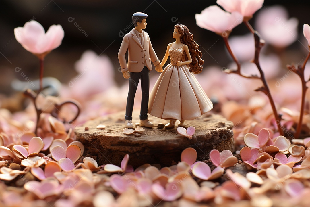 Casal de noivos em pé em miniatura