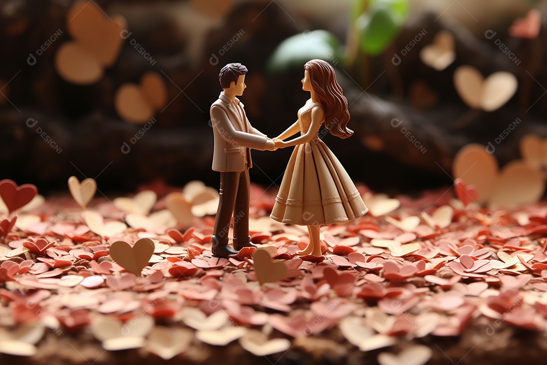 Casal de noivos em pé em miniatura