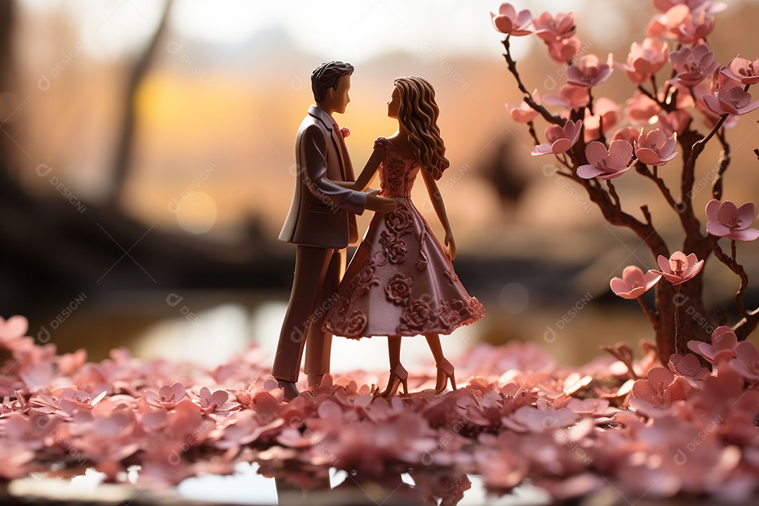 Casal de noivos em pé em miniatura